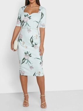 Ted Baker Magieyy Elderflower bodycon fitted midi dress no belt included